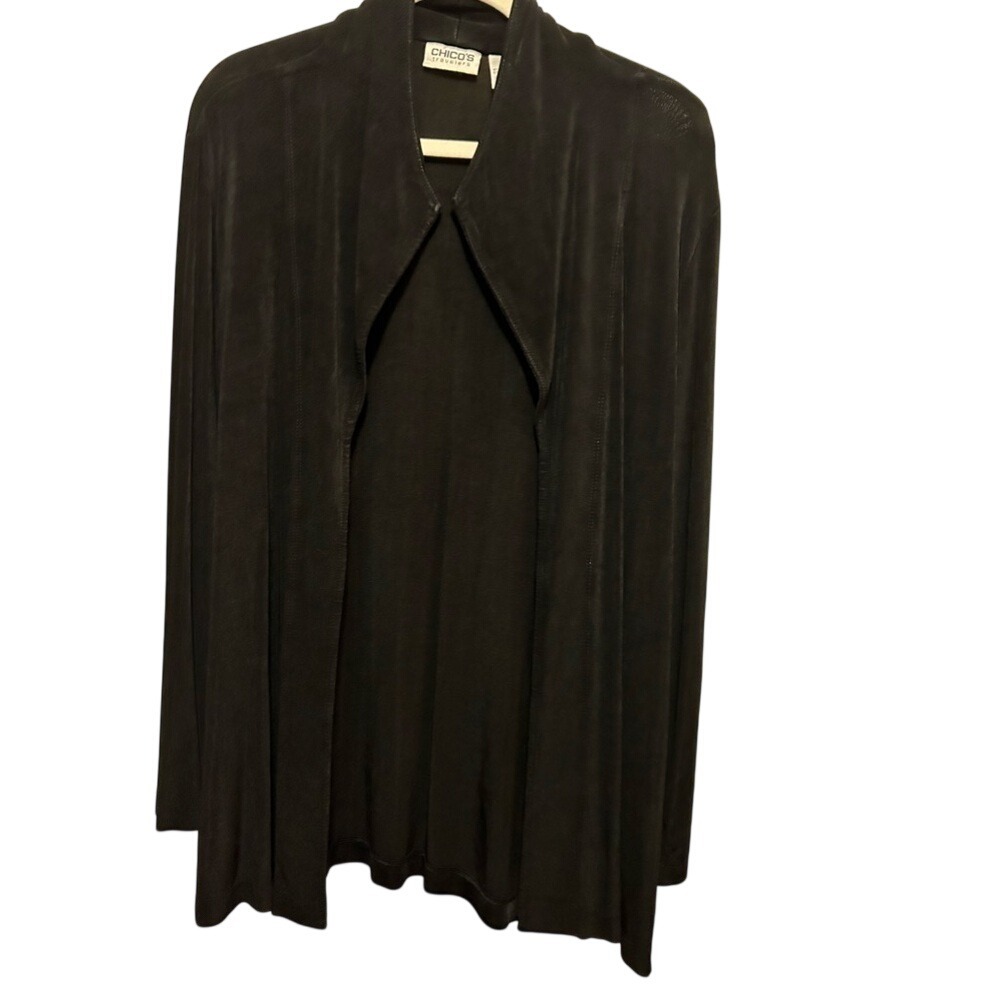 Chico's Travelers open Cardigan Women's Size 2 Or M Slinky Black sweater‎ medium